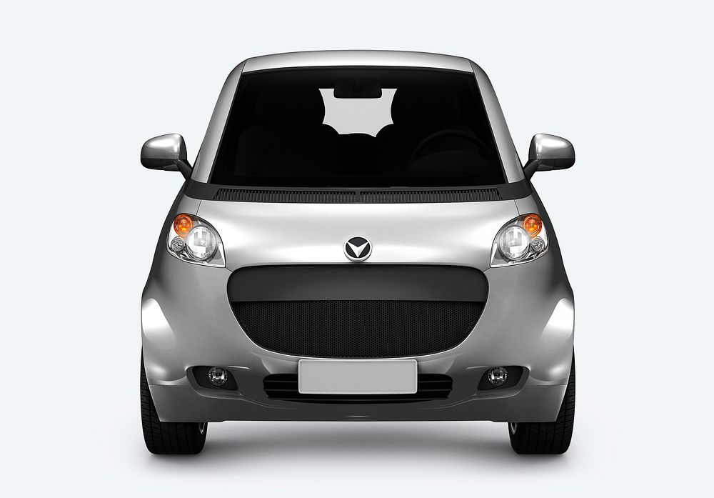 Front view of a silver microcar in 3D