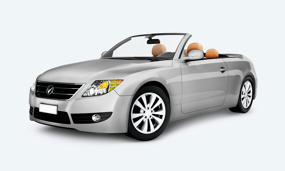 Side view of a silver convertible in 3D