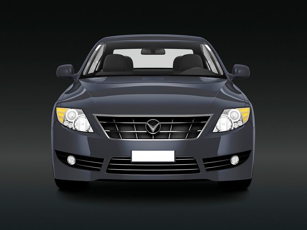 Front view of a gray sedan in 3D