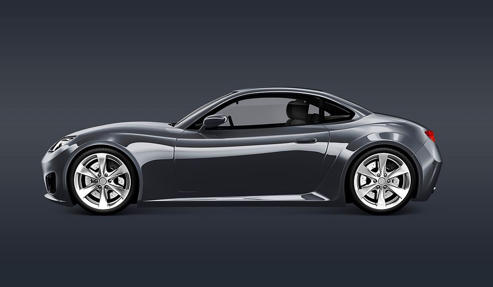 Side view of a gray sports car in 3D