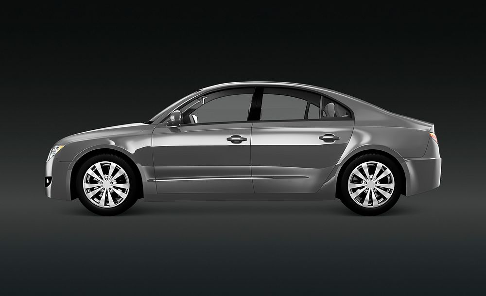 Side view of a silver sedan in 3D