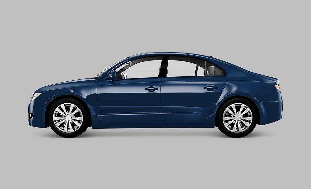 Side view of a blue sedan in 3D