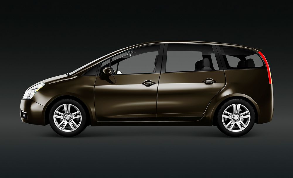 Side view of a bronze minivan in 3D