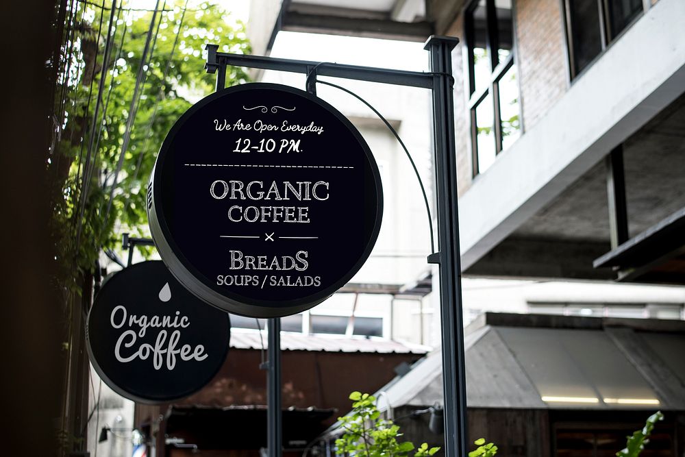 Organic coffee advertisement board