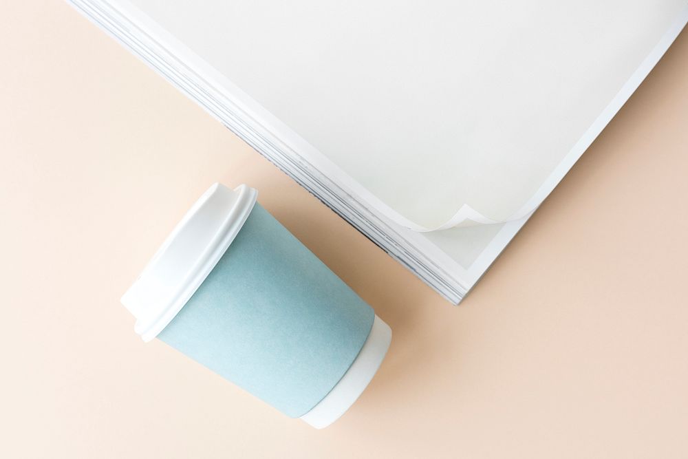 Book and coffee cup mockup