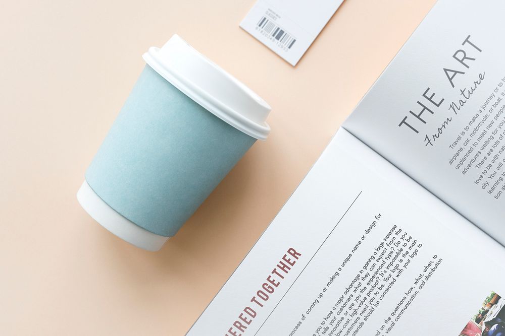 Coffee cup and book mockup
