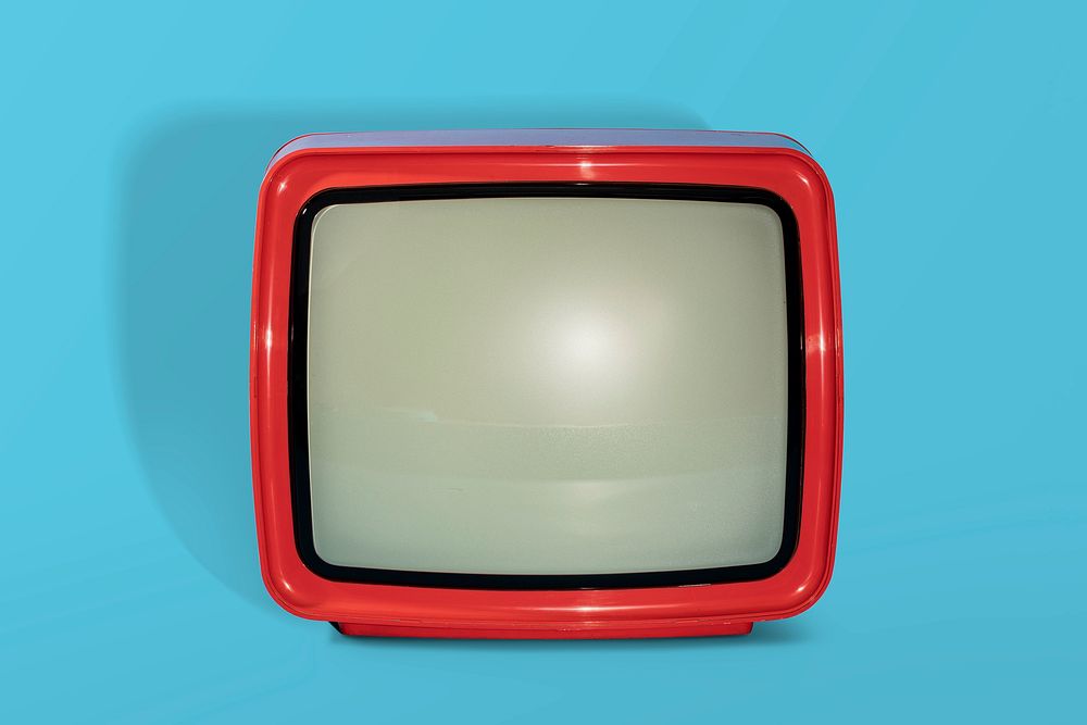 Retro blue television mockup on blue background