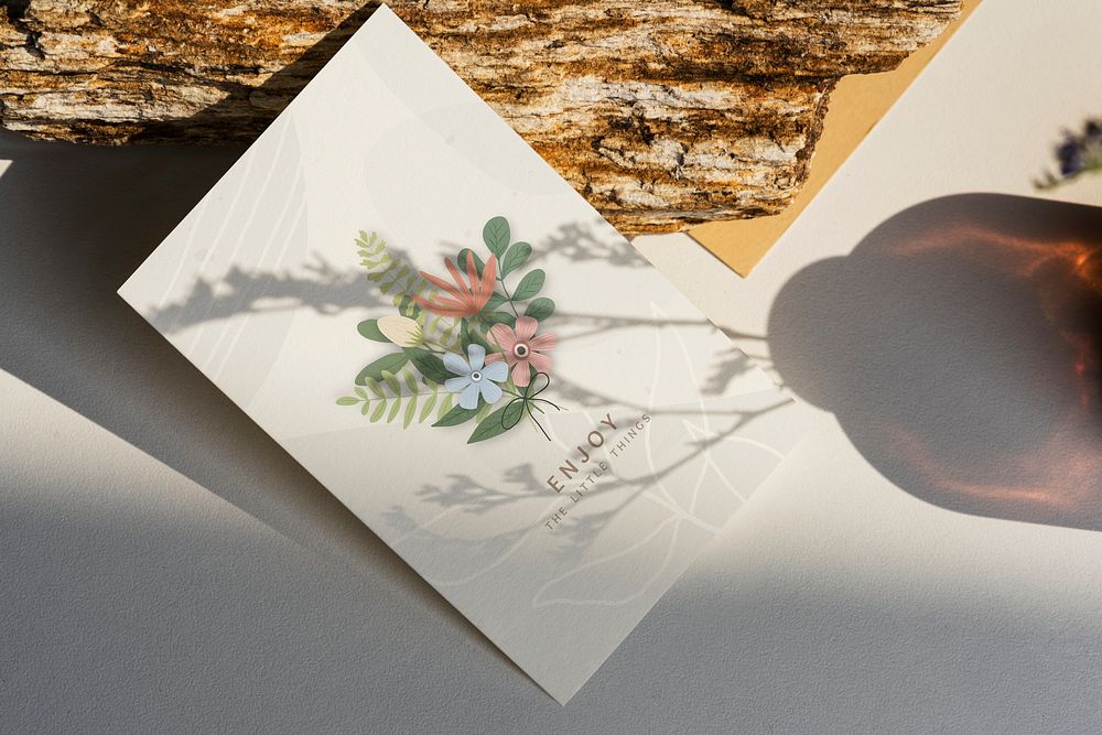 Floral card on off white background mockup 