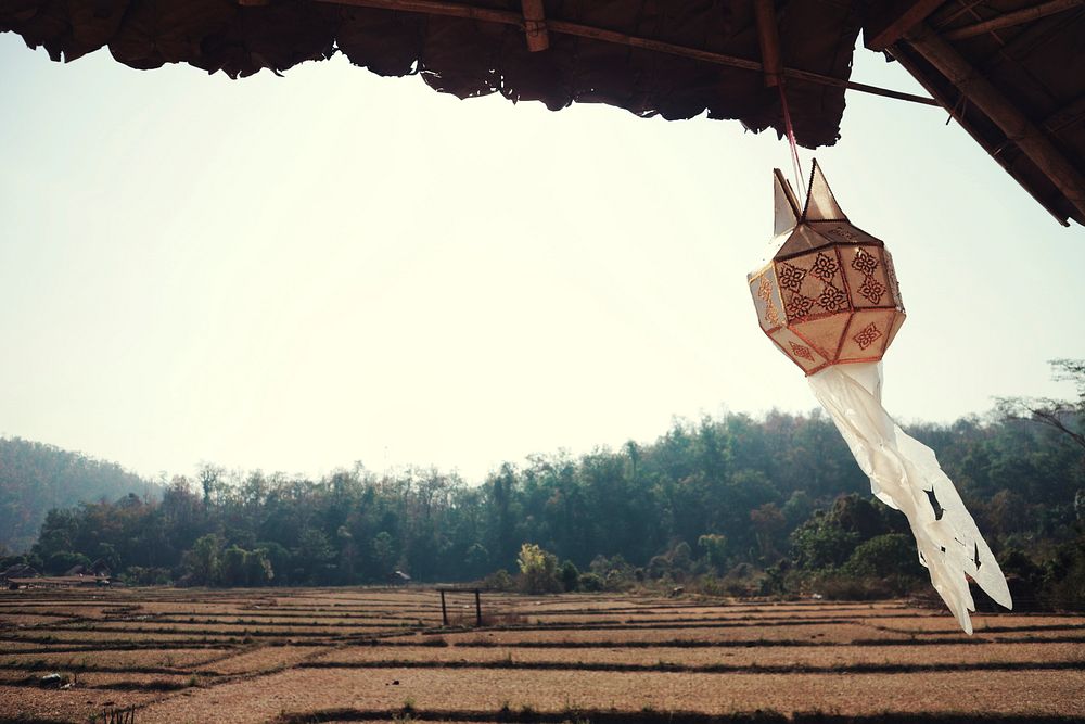 Traditional lantern background, agricultural field photo
