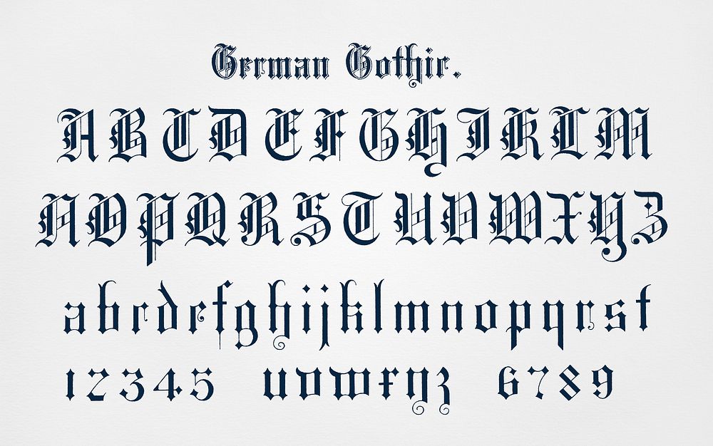 German gothic fonts from Draughtsman's Alphabets by Hermann Esser (1845&ndash;1908). Digitally enhanced from our own 5th…