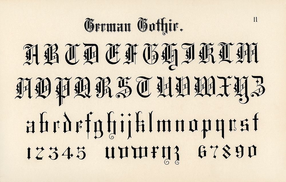 German gothic fonts from Draughtsman's Alphabets by Hermann Esser (1845&ndash;1908). Digitally enhanced from our own 5th…