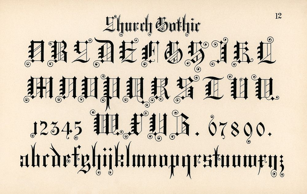 Church gothic calligraphy fonts from Draughtsman's Alphabets by Hermann Esser (1845&ndash;1908). Digitally enhanced from our…