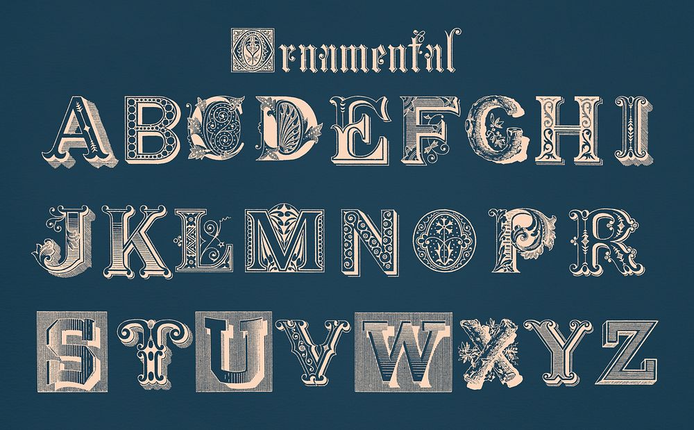 Ornamental fonts from Draughtsman's Alphabets by Hermann Esser (1845&ndash;1908). Digitally enhanced from our own 5th…