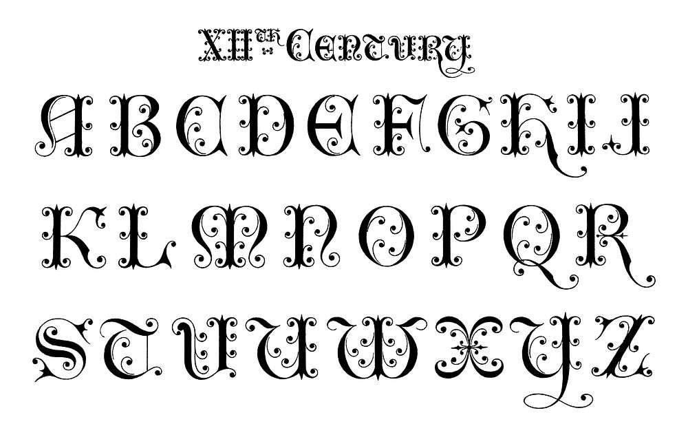 12th-century calligraphy fonts from Draughtsman's Alphabets by Hermann Esser (1845&ndash;1908). Digitally enhanced from our…