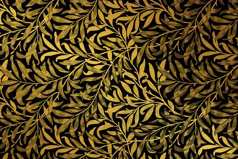 Vintage golden vector leaf background remix from artwork by William Morris
