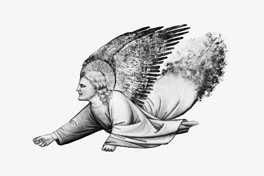 Vintage monochrome fresco angel illustration