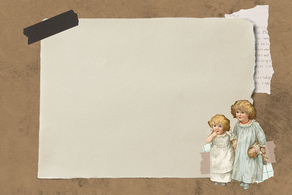 Vintage hand drawn children with doll on paper texture background