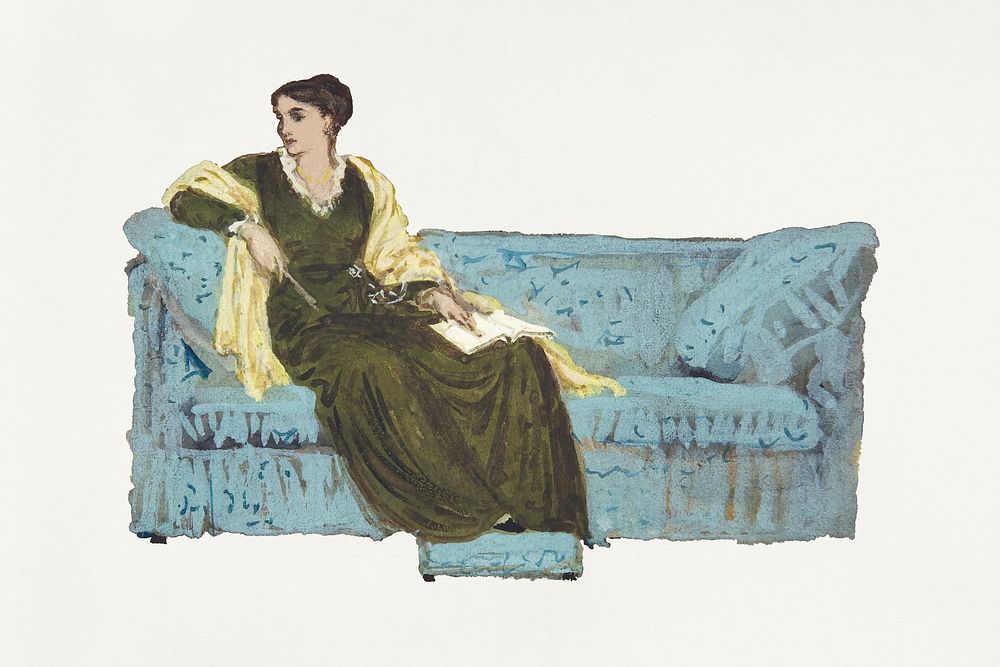Woman Seated on a Sofa (1865&ndash;1915) by Walter Crane. Original from The MET Museum. Digitally enhanced by rawpixel.