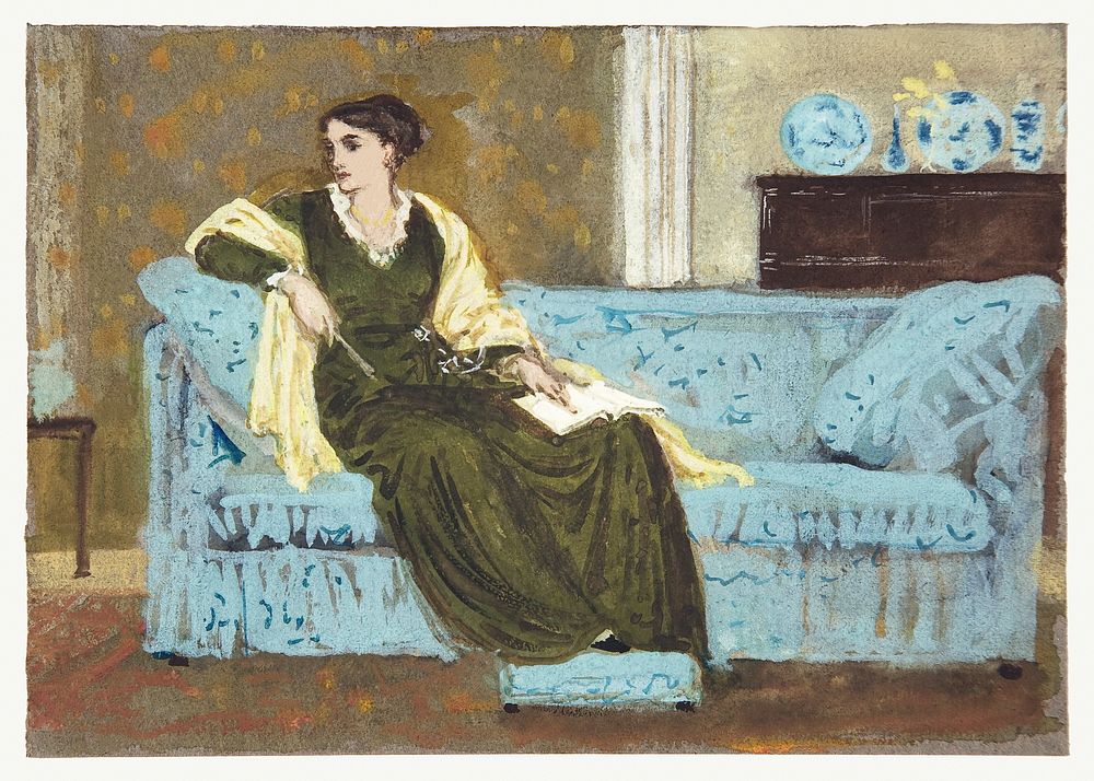 Woman Seated on a Sofa (1865&ndash;1915) by Walter Crane. Original from The MET Museum. Digitally enhanced by rawpixel.
