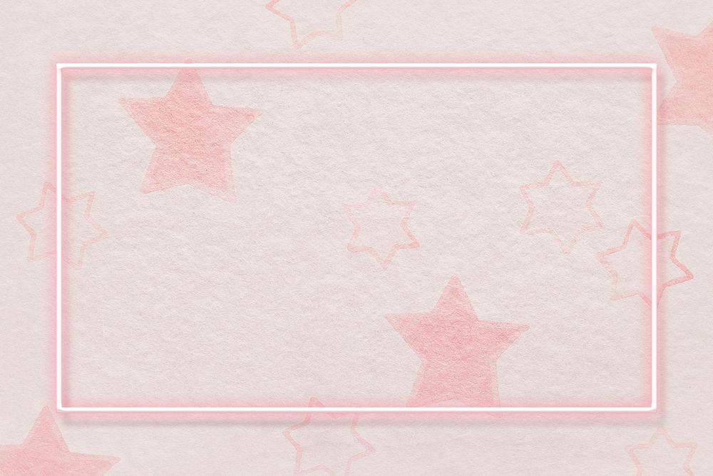 Pink neon frame on star background design element