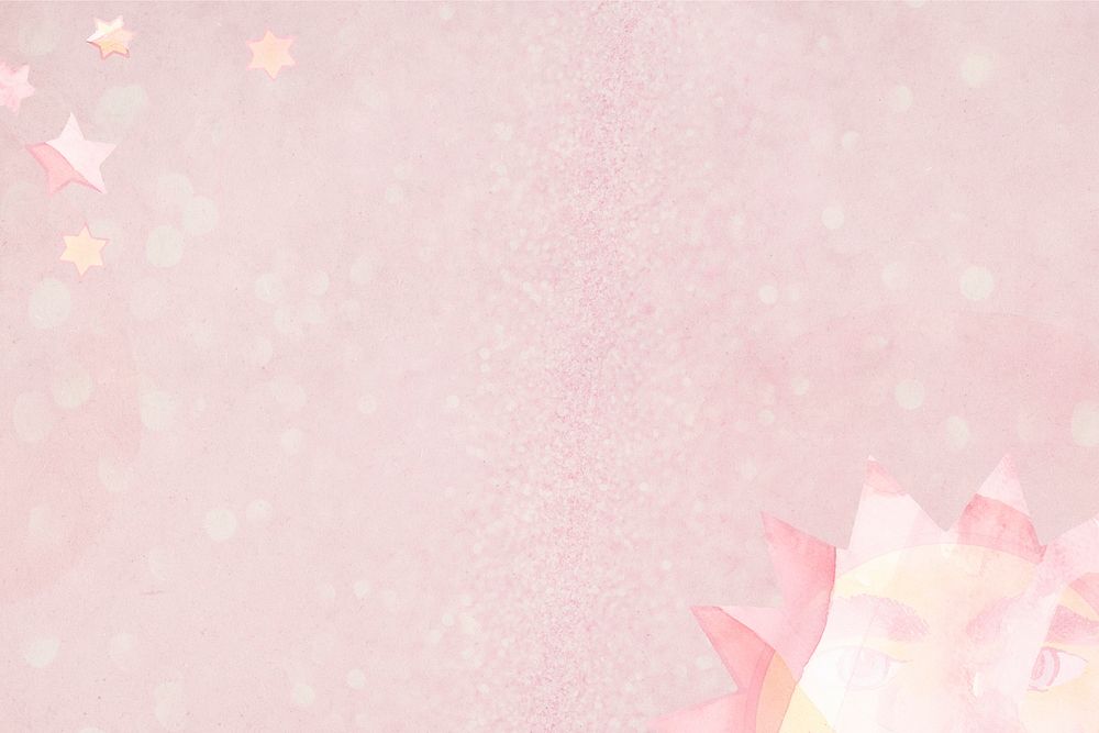Pink glitter sun and stars background design element