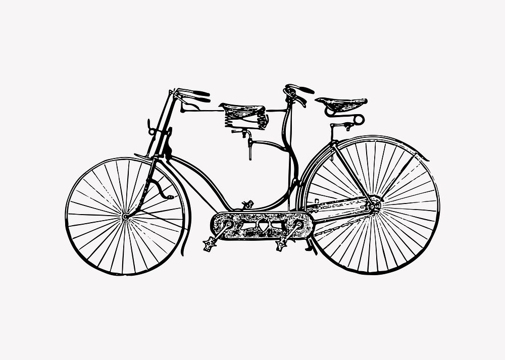 Vintage tandem bicycle engraving illustration