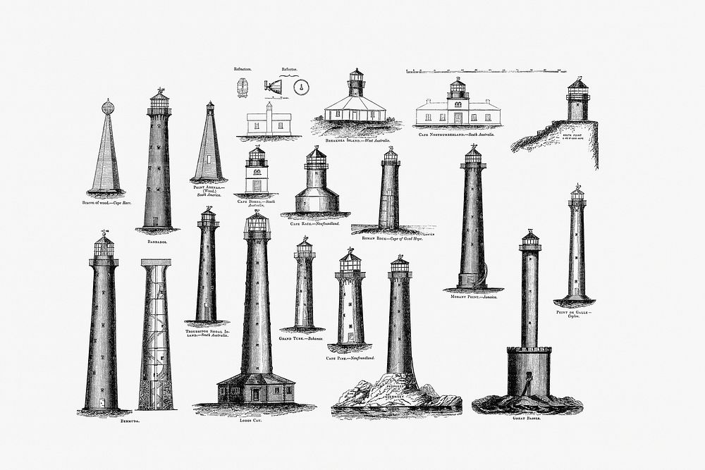 Lighthouse collection from Circular relating to Lighthouses, Lightships, Buoys, and Beacons (1863) published by Alexander…