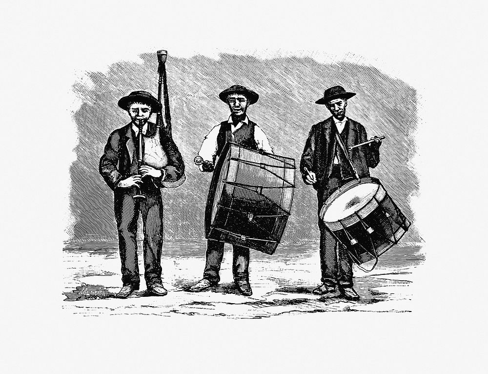 Marching band from The Minho Pittoresco. Luxury Edition, Illustrated With... illustrated by Jo&atilde;o de Almeida (1886).…