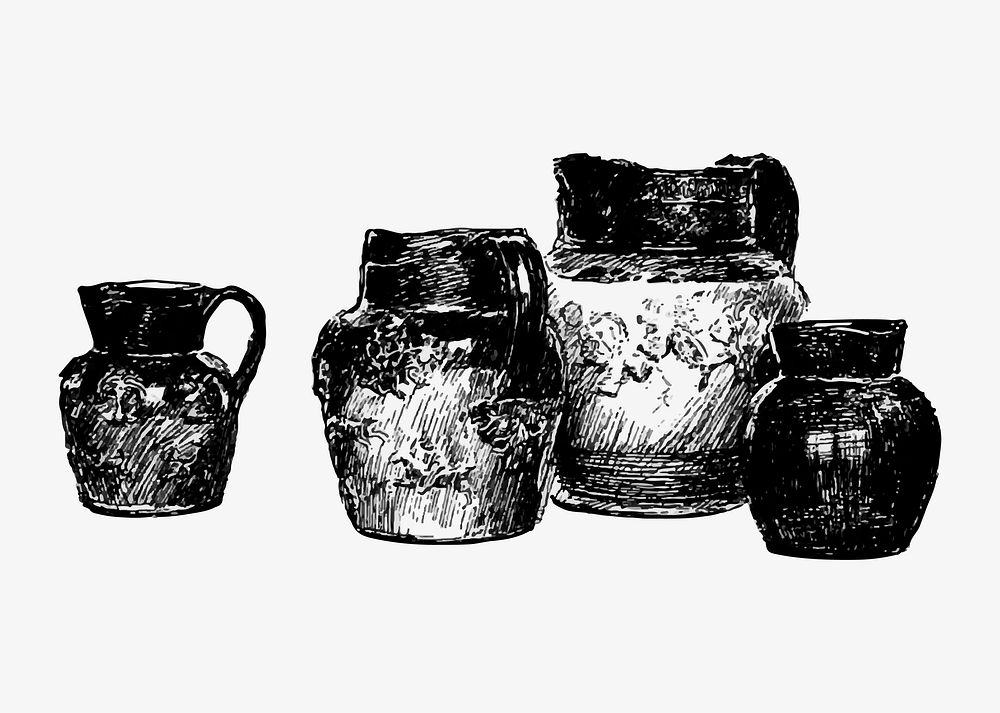 Vintage pots illustration vector