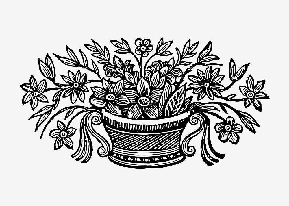 Vintage Victorian style flowers in a pot engraving vector