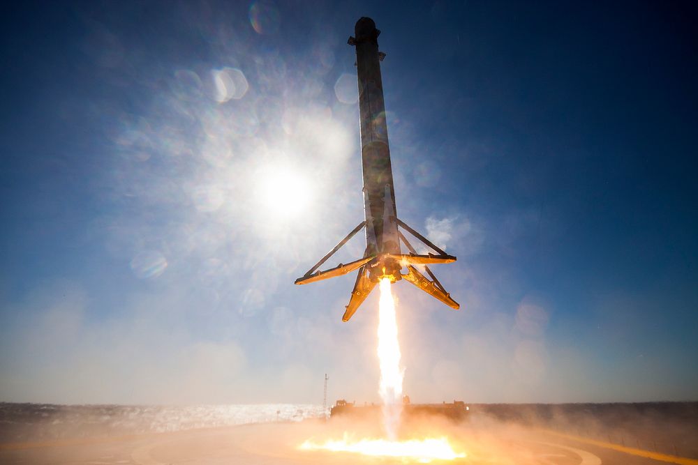 CRS&ndash;8 first stage landing (2016). Original from Official SpaceX Photos. Digitally enhanced by rawpixel.
