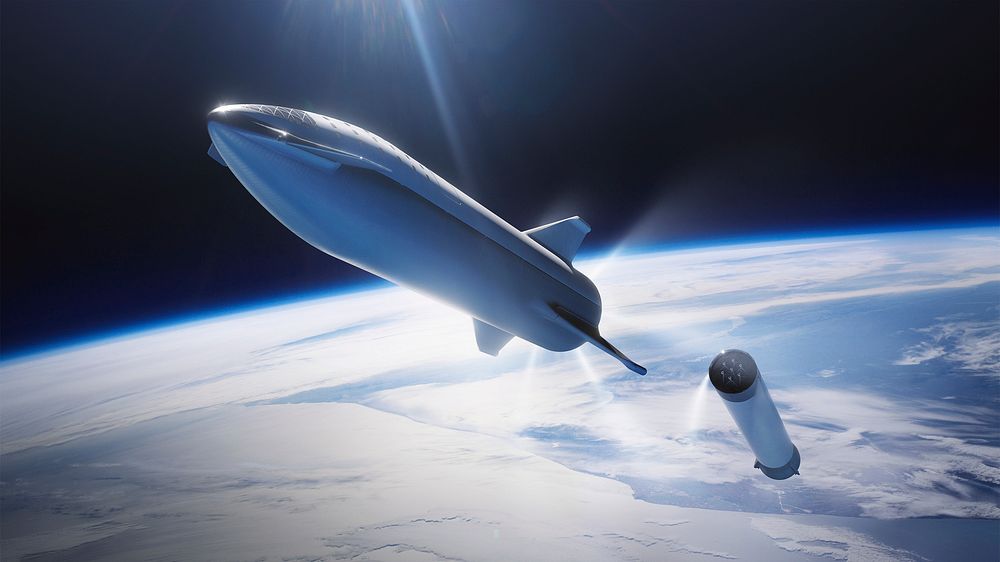 Artist Illustration of BFR at stage separation (2018). Original from Official SpaceX Photos. Digitally enhanced by rawpixel.