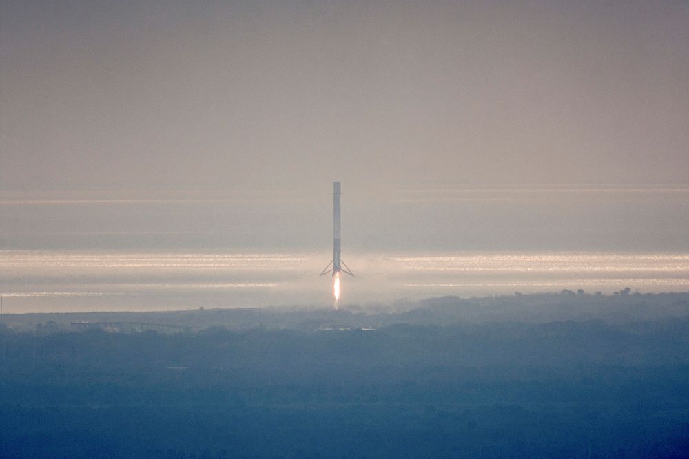 Falcon 9 First Stage lands on LZ&ndash;1 (2017). Original from Official SpaceX Photos. Digitally enhanced by rawpixel.