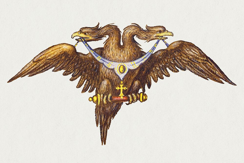 Hand drawn vintage two-headed eagle psd bird