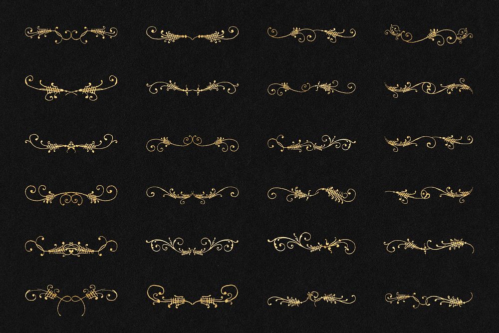 Gold psd vintage divider element set, remix from The Model Book of Calligraphy Joris Hoefnagel and Georg Bocskay