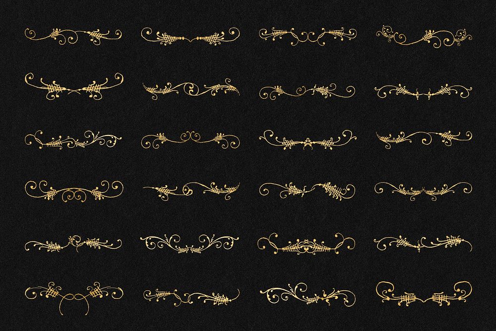 Psd vintage divider gold element set, remix from The Model Book of Calligraphy Joris Hoefnagel and Georg Bocskay