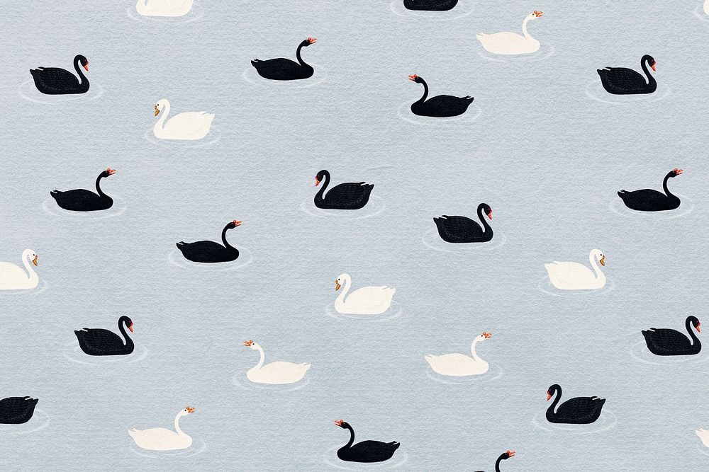 Black and white geese pattern on a blue background illustration