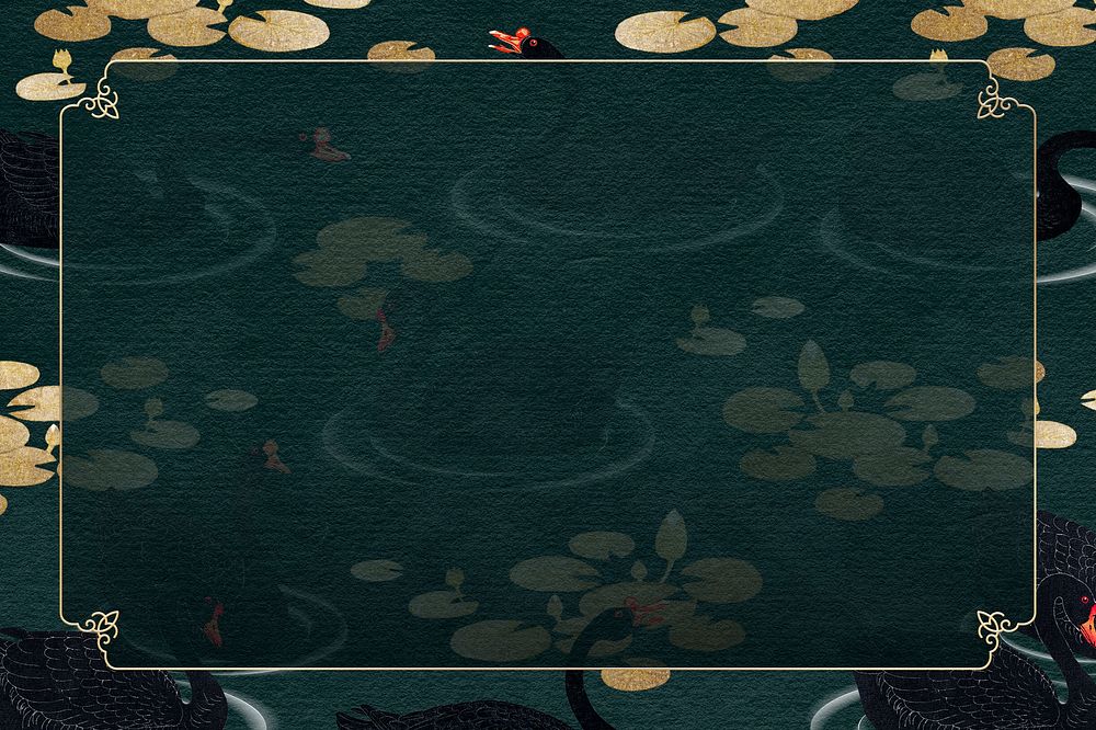 Black geese frame on a forest green background 