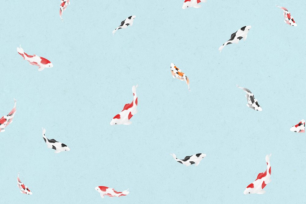 Blue and red koi fish pattern on a blue background illustration