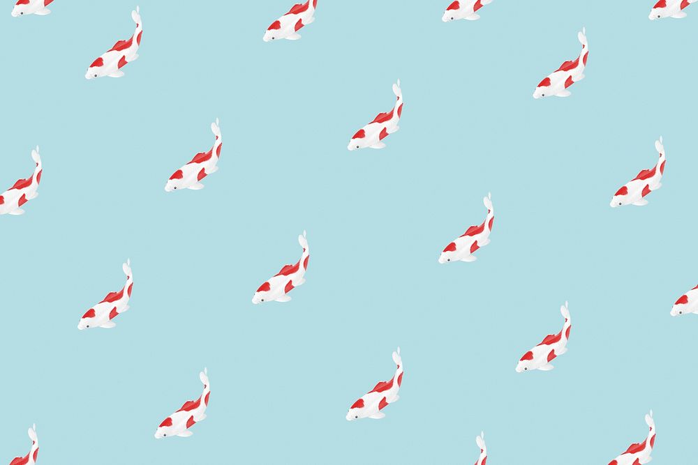 Red koi fish pattern on a blue background illustration