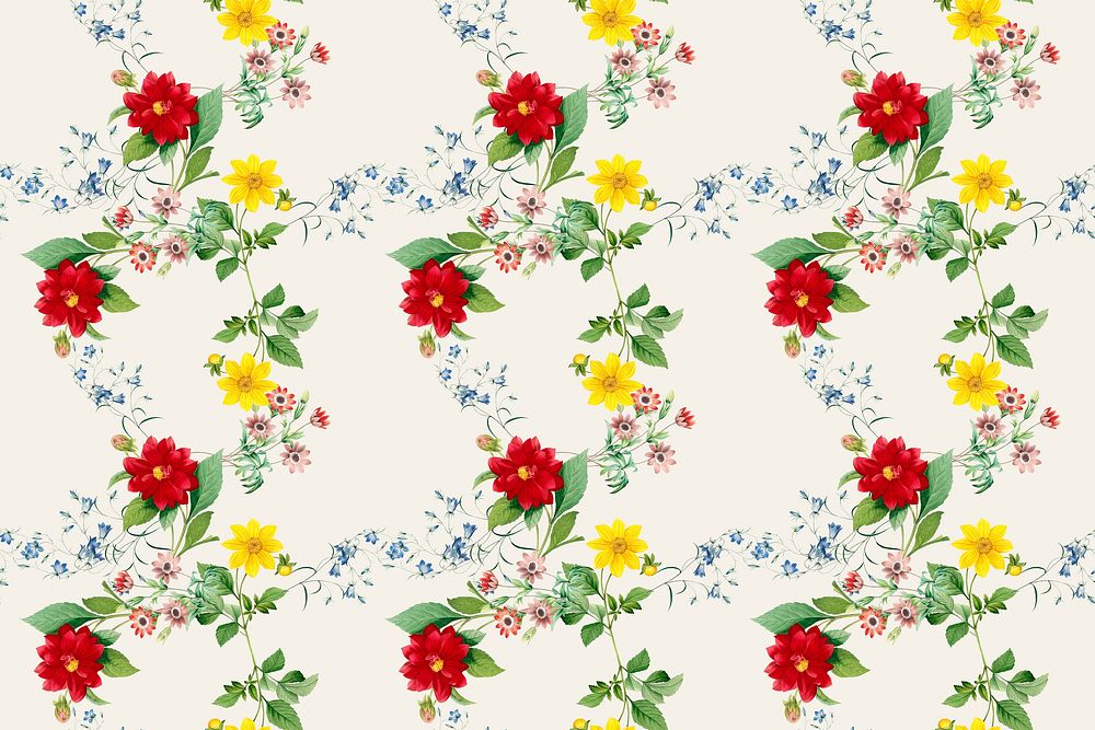 Red and yellow dahlias wallpaper illustration