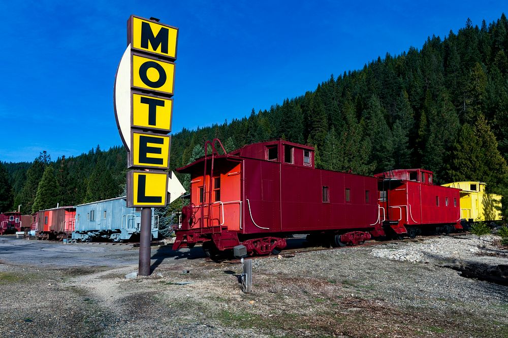 Train cars at Rail Road Park, an unusual motel and resort complex in which guests may opt to stay and sleep in a caboose or…