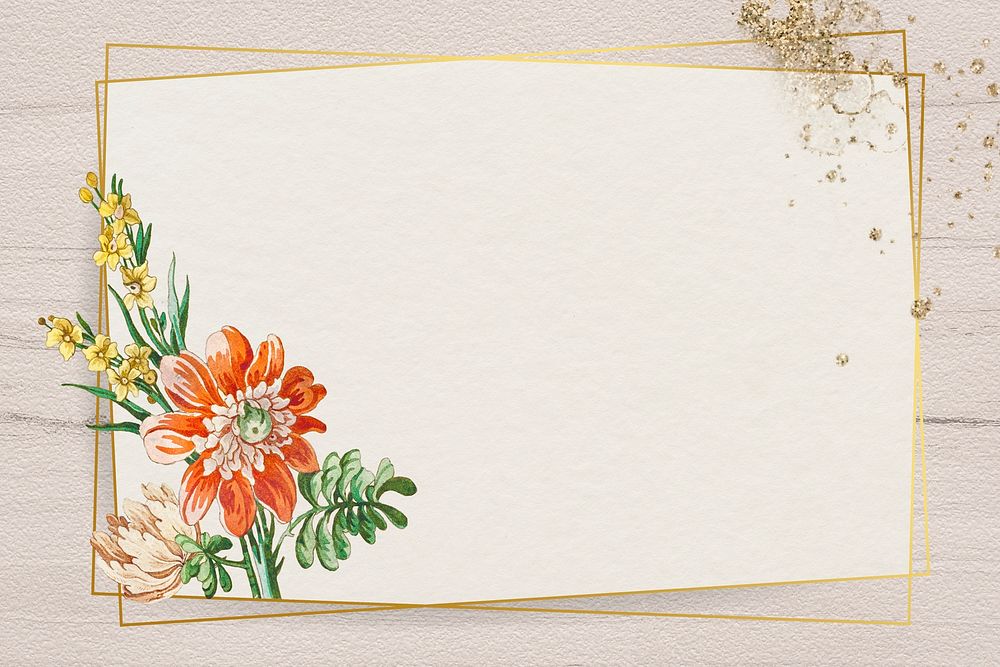 Blooming flower with gold frame design element