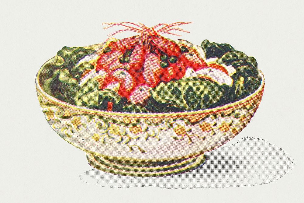 Vintage hand drawn prawn salad design element