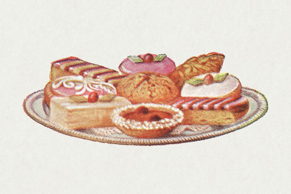 Vintage hand drawn assorted pastries design element