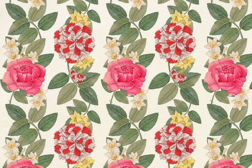 Vintage flower psd pattern background, remixed from the 18th-century artworks from the Smithsonian archive.