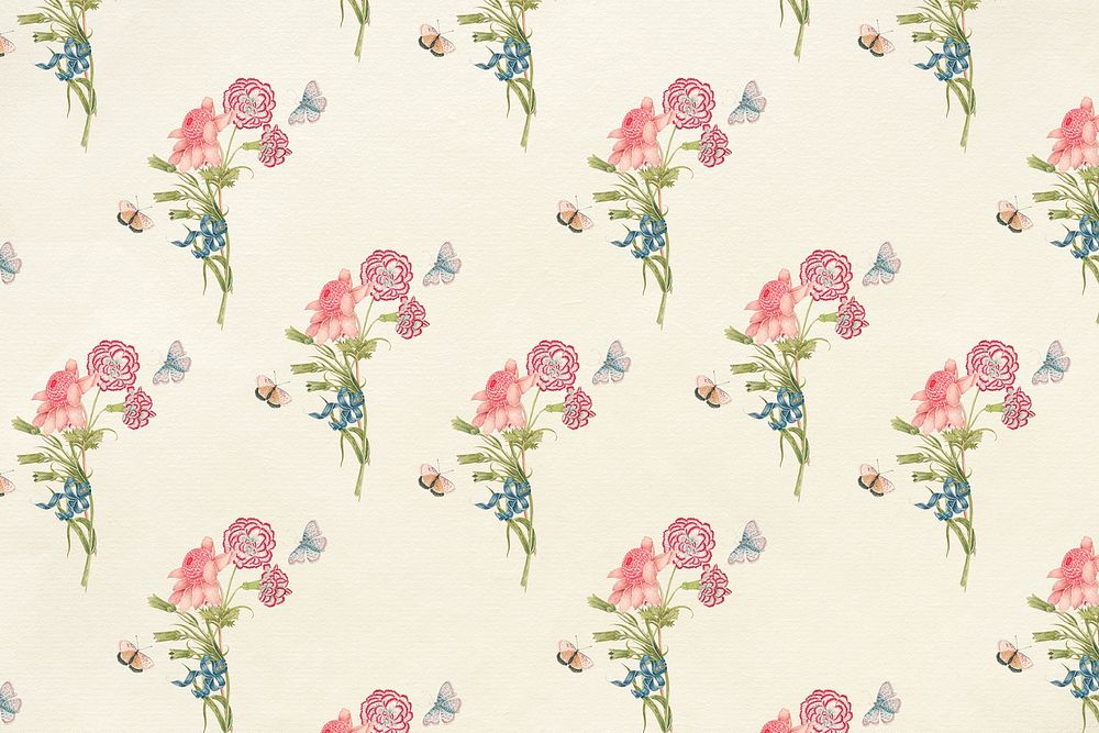 Vintage flower pattern psd background, remixed from the 18th-century artworks from the Smithsonian archive.