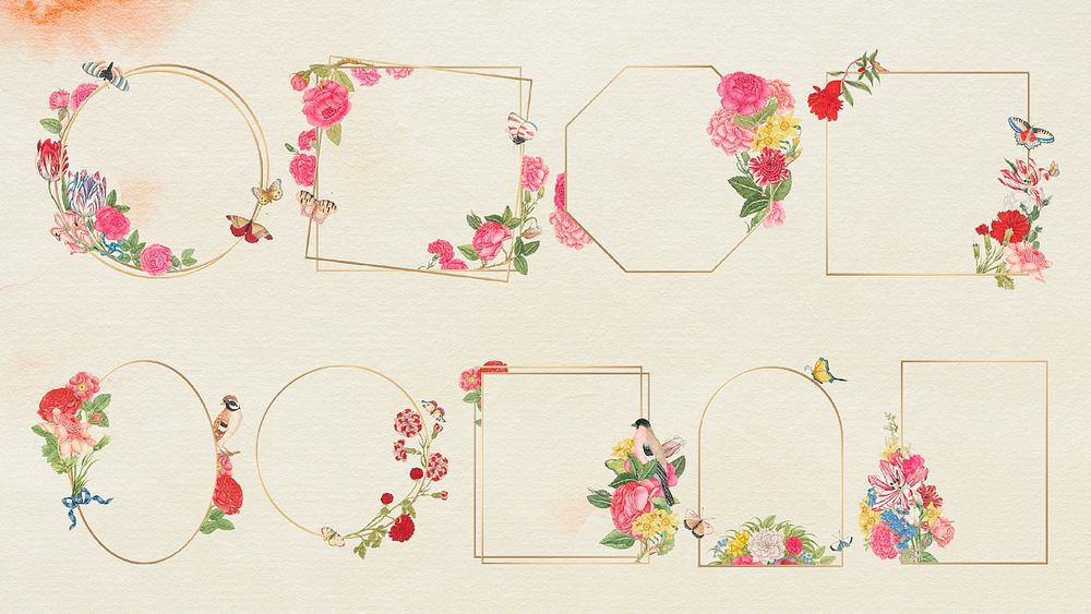Psd floral gold frame set, remixed from the 18th-century artworks from the Smithsonian archive.