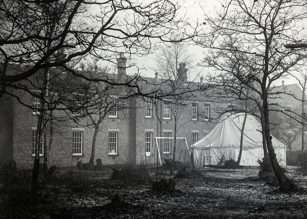 Base Hospital 37, Dartford, England with tent during influenza epidemic. Original image from National Museum of Health and…