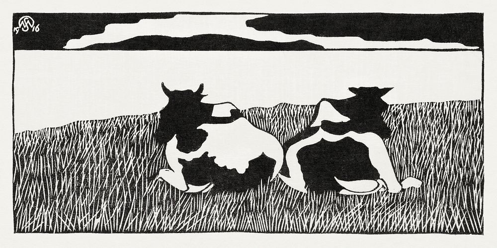 Cows (Koeien) (1916) print in high resolution by Samuel Jessurun de Mesquita. Original from The Rijksmuseum. Digitally…